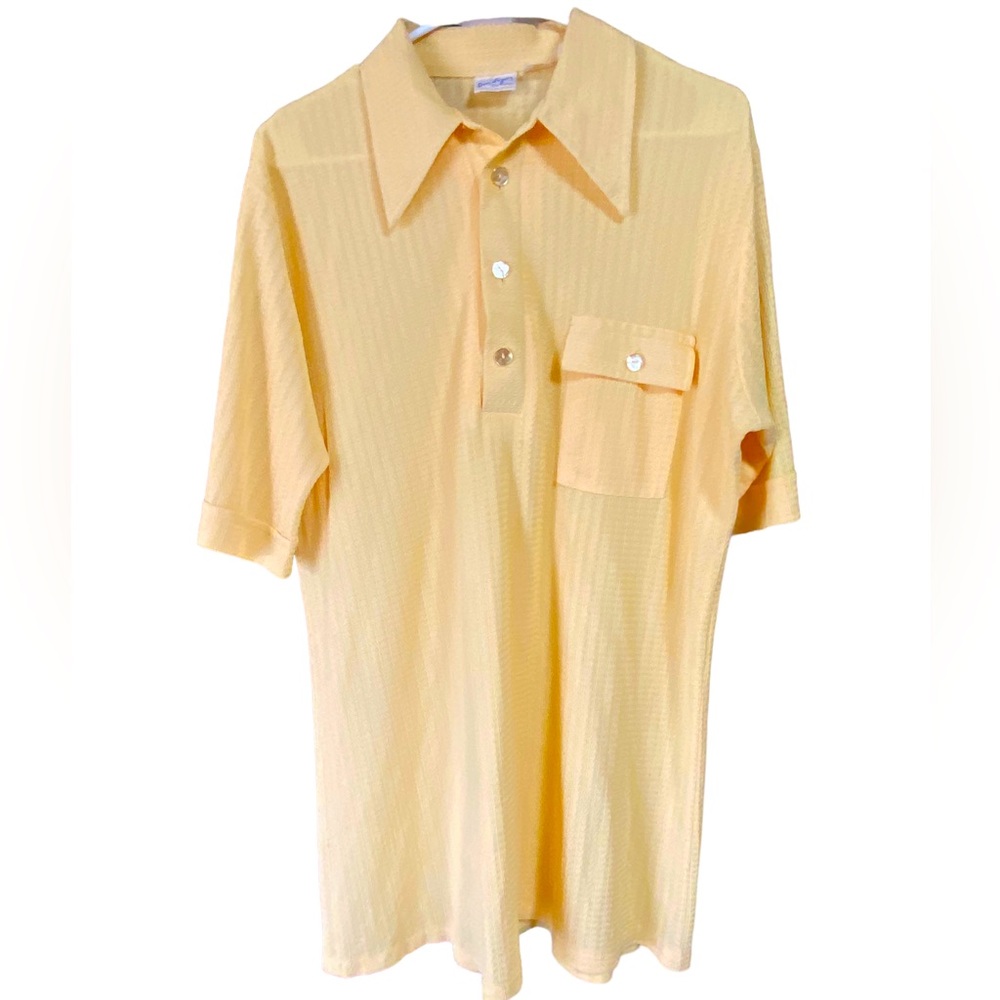 Vintage Don Loper Beverly Hills CA 1960s Men’s L Yellow Pocket Polo Shirt MCM